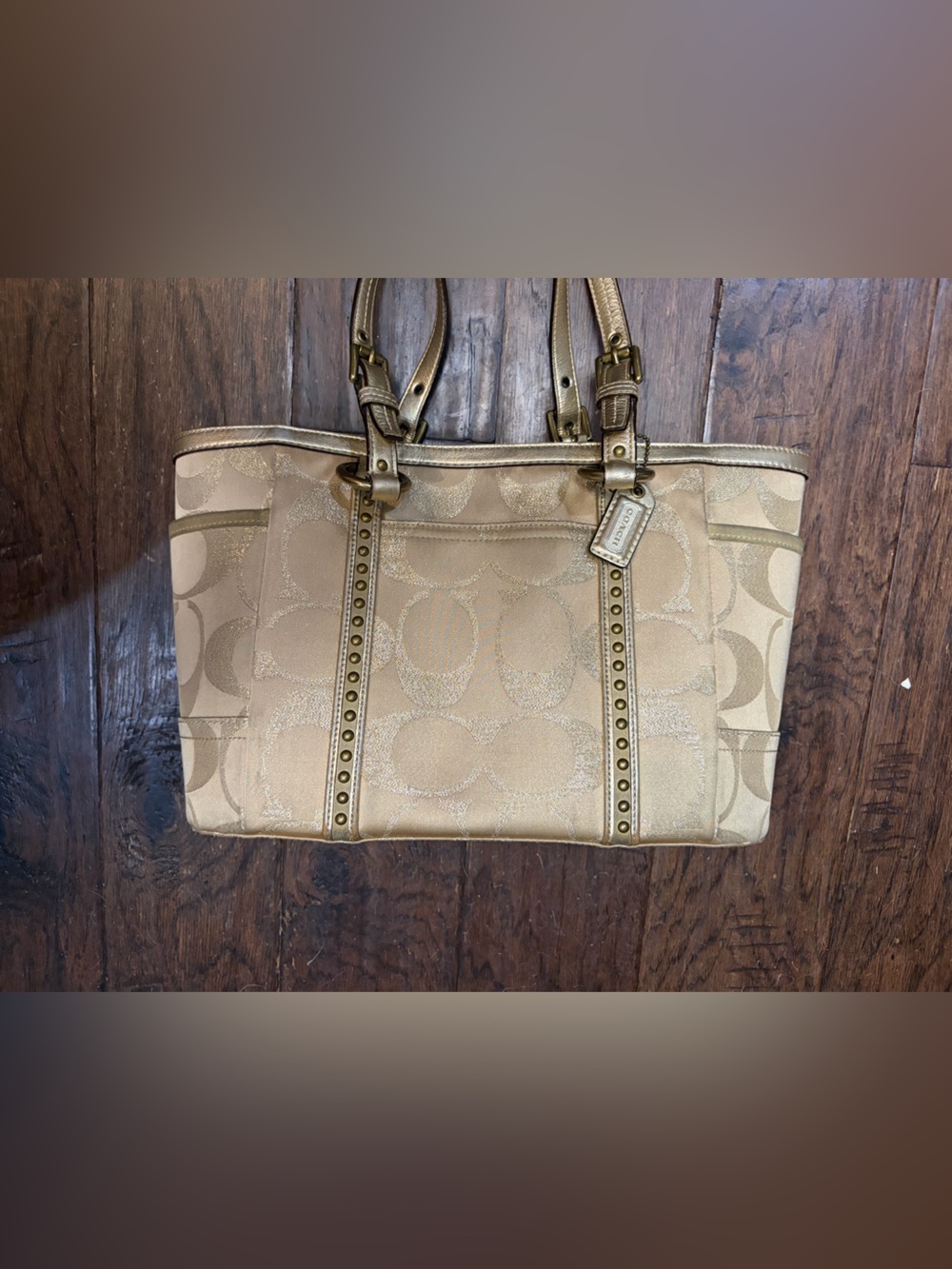 Coach 11505 Signature Studded Gallery Tote Metallic Gold Y2K Bag